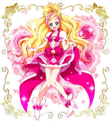 Rule 34 | 1girl, :d, blonde hair, bow, choker, cure flora, flower, gloves, go! princess precure, gradient hair, green eyes, haruno haruka, highres, long hair, looking at viewer, magical girl, multicolored hair, open mouth, pink bow, pink hair, precure, rose, smile, solo, two-tone hair, waist bow, warabi (waradoko), white gloves