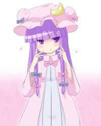 Rule 34 | 1girl, absurdres, blush, bow, capelet, coo (coonekocoo), crescent, female focus, hair bow, hat, heart, highres, long hair, long sleeves, open mouth, patchouli knowledge, purple eyes, purple hair, solo, touhou, very long hair, wide sleeves