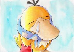 Rule 34 | blue scarf, clothed pokemon, cold, commentary request, creatures (company), closed eyes, game freak, gen 1 pokemon, holding, iwane masaaki, nintendo, no humans, pokemon, pokemon (creature), psyduck, scarf, snot, solo