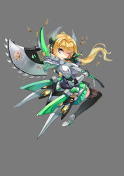 Rule 34 | 1girl, absurdres, black thighhighs, blonde hair, blue eyes, blush, character request, closed mouth, copyright request, from side, full body, heart, heart-shaped pupils, highres, holding, holding weapon, long hair, looking at viewer, qihai lunpo, shell casing, smile, symbol-shaped pupils, thighhighs, tongue, tongue out, v, weapon