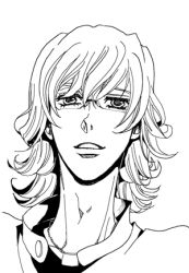 Rule 34 | 10s, 1boy, barnaby brooks jr., glasses, greyscale, higashiyama kazuko, lineart, lowres, male focus, monochrome, simple background, solo, text focus, tiger &amp; bunny
