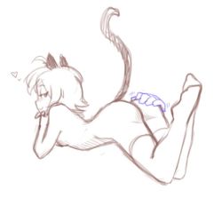 Rule 34 | animal ears, ass, blush, cat ears, cat girl, cat tail, copyright request, dalehan, disembodied hand, heart, lying, nathy, on stomach, short hair, smug, socks, source request, tail