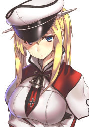 Rule 34 | 10s, 1girl, blonde hair, blue eyes, blush, breasts, female focus, gloves, graf zeppelin (kancolle), hair between eyes, hat, highres, kantai collection, large breasts, long hair, looking at viewer, military, military uniform, peaked cap, shirokuma, solo, twintails, uniform