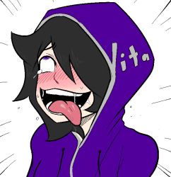 Rule 34 | ahegao, artist request, black hair, blush, hoodie, personification, playstation vita, purple eyes, tears, tongue, tongue out
