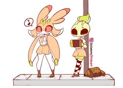 Rule 34 | 2girls, animated, animated gif, antennae, april fools, artist name, assisted exposure, bag, black eyes, black legwear, blue eyes, blue panties, blush, breasts, brown footwear, celebi, closed mouth, clothes lift, colored sclera, creatures (company), crossed legs, diives, embarrassed, english text, female focus, freckles, full body, furry, furry female, game freak, gen 2 pokemon, gen 7 pokemon, green hair, half-closed eyes, handheld game console, hands up, holding, instagram username, legendary pokemon, light blush, looking at another, looking down, looking to the side, lurantis, medium breasts, miniskirt, multiple girls, musical note, mythical pokemon, necktie, nintendo, nintendo switch, notice lines, open mouth, outdoors, panties, personification, pink neckwear, pink skirt, pokemon, pokemon (creature), pole, red sclera, shirt, shoes, short hair, short sleeves, skirt, skirt lift, socks, speech bubble, spoken musical note, standing, striped clothes, striped legwear, striped panties, surprised, talking, telekinesis, thighhighs, topknot, underwear, white background, white shirt, zettai ryouiki