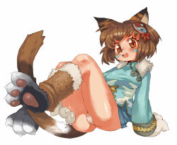 Rule 34 | 00s, animal ears, brown hair, cat ears, cat tail, chinese clothes, houjou no nene, mittens, onmyou taisenki, panties, rikose, short hair, solo, tail, underwear