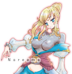 Rule 34 | 00s, 1girl, blonde hair, blue eyes, blue mage (final fantasy), blush, breasts, dress, earrings, final fantasy, final fantasy xi, hume, jewelry, long hair, nareema, oxoxox, perky breasts, ponytail, see-through, solo
