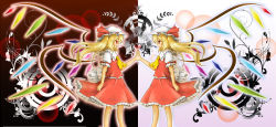 Rule 34 | 1girl, ascot, blonde hair, dual persona, eye contact, female focus, flandre scarlet, grin, hat, highres, long hair, looking at another, miki (mizuki), red eyes, smile, touhou, wings