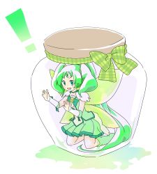 Rule 34 | 10s, 1girl, choker, cure march, dress, fairy, glowing, green dress, green eyes, green hair, green theme, guriko (818180), in container, jar, long hair, magical girl, matching hair/eyes, midorikawa nao, mini person, minigirl, precure, smile precure!, solo, transparent background, trapped, tri tails, very long hair, wings, wrist cuffs
