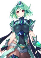 Rule 34 | 1girl, absurdres, alternate color, breasts, chest jewel, earrings, fingerless gloves, gloves, headpiece, highres, jewelry, large breasts, nintendo, pantyhose, pantyhose under shorts, pyra (xenoblade), red eyes, short hair, short shorts, shorts, solo, super smash bros., swept bangs, thighhighs, tiara, xenoblade chronicles (series), xenoblade chronicles 2, yasaikakiage