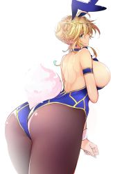 Rule 34 | 1girl, animal ears, artoria pendragon (all), artoria pendragon (fate), artoria pendragon (swimsuit ruler) (fate), back, backless outfit, bare shoulders, blonde hair, blue pantyhose, breasts, fake animal ears, fate/grand order, fate (series), green eyes, large breasts, leotard, long hair, looking at viewer, necktie, pantyhose, playboy bunny, rabbit ears, rabbit tail, solo, tail, yakan (kusogaki teikoku)