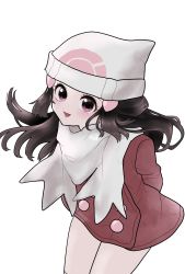 Rule 34 | 1girl, beanie, blue eyes, blue hair, coat, creatures (company), dawn (pokemon), game freak, hat, highres, long hair, looking at viewer, minapo, nintendo, open mouth, pokemon, pokemon dppt, pokemon platinum, scarf, simple background, smile, solo, white background, winter clothes