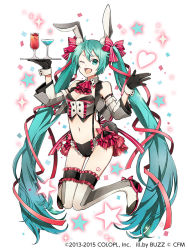 Rule 34 | 1girl, alternate costume, animal ears, aqua eyes, aqua hair, boots, bow, breasts, buzz (moi), cocktail glass, cup, detached sleeves, drinking glass, gloves, hair ribbon, hatsune miku, heart, high heel boots, high heels, long hair, magician wiz (game), navel, open mouth, panties, rabbit ears, ribbon, solo, star (symbol), striped ribbon, tattoo, thigh boots, thighhighs, twintails, underwear, very long hair, vocaloid, white background