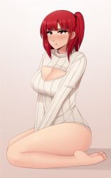 Rule 34 | 1girl, :t, artist request, magi the labyrinth of magic, morgiana, open-chest sweater, red eyes, red hair, sweater, tagme