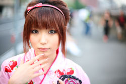 Rule 34 | hand fan, hairband, japanese clothes, kimono, photo (medium), shio, strawberry pattern