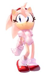Rule 34 | 1girl, amy rose, animal ears, animal nose, arm behind back, blue eyes, closed mouth, commission, female focus, flat chest, full body, furry, furry female, gloves, hairband, happy, heel up, highres, jumpsuit, looking at viewer, miitara, pink hair, puffy short sleeves, puffy sleeves, red footwear, red hairband, shiny clothes, shoes, short hair, short jumpsuit, short sleeves, sideways mouth, simple background, sketch, smile, socks, solo, sonic (series), standing, tail, white background, white gloves, white jumpsuit, white socks