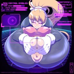 Rule 34 | 1girl, 2021, alternate breast size, anus, artist name, black pants, blonde hair, blush, bodysuit, breasts, ciel (mega man), cleft of venus, clitoral hood, clitoris, contortion, crotchless, crotchless pants, english text, facing viewer, fat mons, feet above head, flexible, gloves, glowing, glowing eyes, high ponytail, huge breasts, impossible clothes, impossible shirt, latex, light smile, llmixll, long hair, looking at viewer, mega man (series), mega man zero (series), mind control, naughty face, ovum, pants, pink eyes, ponytail, presenting, presenting pussy, profanity, pussy, pussy juice drip, shirt, solo, taut clothes, text focus, uncensored, white gloves, wireframe