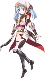 Rule 34 | 1girl, aquaplus, armor, armored boots, blue hair, boots, bou (inubou), dungeon travelers 2, expressionless, flat chest, full body, highres, holding, holding knife, knife, official art, red eyes, solo, transparent background, tsurara (dungeon travelers 2)