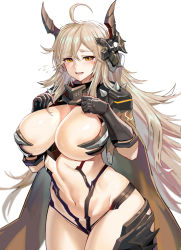 Rule 34 | 1girl, ahoge, armor, bikini armor, blonde hair, boots, breasts, cape, cleavage, eyes visible through hair, faucre the evil overlord, gauntlets, gloves, headgear, huge breasts, last origin, long hair, md5 mismatch, navel, open mouth, pauldrons, revision, shoulder armor, shoulder spikes, solo, spikes, taesi, thigh boots, thighhighs, very long hair, white background, wide hips, yellow eyes