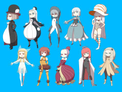 Rule 34 | 6+girls, ahoge, bare shoulders, blonde hair, blue eyes, blush, bodysuit, boots, breasts, brown hair, cleavage, cleavage cutout, clothing cutout, coat, costume, curly hair, dress, elbow gloves, flat chest, formal, frown, glasses, gloves, green eyes, grey eyes, grin, hair bun, hat, high heels, highres, ken (koala), long hair, multiple girls, navel, open mouth, orange eyes, original, panties, personification, pink hair, red eyes, red hair, see-through, shark, shoes, short hair, single hair bun, skin tight, sleeves past wrists, small breasts, smile, swimsuit, thigh boots, thighhighs, umbrella, underwear, very long hair, white hair