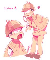 Rule 34 | 10s, 1boy, :p, bangoul, bent over, black hair, capelet, deerstalker, detective, gloves, hand on own hip, hat, heart, magnifying glass, male focus, matsuno osomatsu, notebook, osomatsu-kun, osomatsu-san, osomatsu (series), pen, smile, solo, tongue, tongue out, white gloves