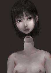 Rule 34 | 1girl, black hair, borusen, disembodied head, doll joints, joints, lips, looking at viewer, nipples, nude, solo