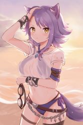 Rule 34 | absurdres, animal ears, breasts, highres, large breasts, makoto (princess connect!), onigiri noe, princess connect!, purple hair, tail, wolf ears, wolf girl, wolf tail, yellow eyes