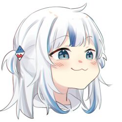 Rule 34 | 1girl, blue eyes, blue hair, gawr gura, hair ornament, hololive, hololive english, mittsu, multicolored hair, simple background, smile, solo, streaked hair, virtual youtuber, white background, white hair