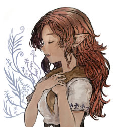 Rule 34 | 1girl, brown hair, closed eyes, highres, long hair, malon, neve (morris-minicooper), nintendo, open mouth, own hands together, pointy ears, red hair, solo, the legend of zelda, the legend of zelda: ocarina of time