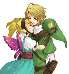 Rule 34 | 1boy, 1girl, agitha, blonde hair, blue eyes, bug, butterfly, earrings, gloves, bug, jewelry, kobayashi kabura, link, lowres, nintendo, pointy ears, smile, the legend of zelda, the legend of zelda: twilight princess, twintails