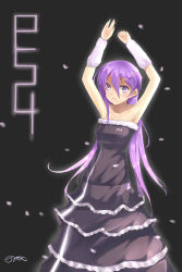 Rule 34 | 1girl, absurdres, armpits, arms up, bad id, bad pixiv id, character name, dress, erox, female focus, game console, hair ornament, highres, layered dress, long hair, looking at viewer, mr.tendou, original, personification, playstation 4, purple eyes, purple hair, signature, solo, very long hair