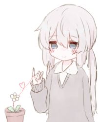 Rule 34 | 1girl, blue eyes, blush, flower, flower pot, light brown hair, long hair, long sleeves, original, plant, potted plant, ruten (onakasukusuku), shirt, simple background, smile, solo, twintails, white background