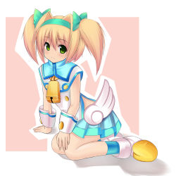 Rule 34 | 1girl, alternate hairstyle, arc system works, bad id, bad pixiv id, bell, blazblue, blazblue: continuum shift, blonde hair, blush, bow, cowbell, green eyes, hair bow, hair intakes, hairband, heart, iiyama, platinum the trinity, ribbon, skirt, smile, solo, symbol-shaped pupils, twintails
