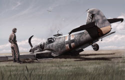 Rule 34 | 1boy, aircraft, airplane, bf 109, bug, crash, dragonfly, field, germany, insect, luftwaffe, pilot, pilot suit, realistic, same (112744), same (carcharodon), soldier, swastika, vehicle focus, war, wehrmacht, world war ii, wreckage