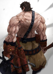 Rule 34 | 1boy, back, bow, brown hair, faceless, fate/grand order, fate (series), highres, kdm (ke dama), muscular, muscular male, short hair, solo, super orion (fate), veins, veiny arms