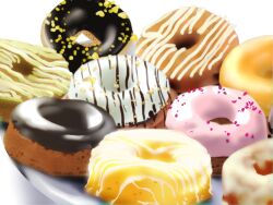Rule 34 | chocolate doughnut, doughnut, food, food focus, icing, no humans, original, plate, sakurashio (coolmoon)