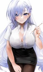 Rule 34 | 1girl, animated, az, azur lane, belfast (azur lane), blinking, breasts, cleavage, holding, large breasts, light purple hair, looking at viewer, pantyhose, purple eyes, skirt, smile, solo
