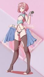 Rule 34 | 1boy, animal ears, artist request, blush, chastity cage, crossdressing, feet, flat chastity cage, highres, male focus, nipples, original, penis, red eyes, short hair, skirt, solo, testicles, thighhighs, toeless legwear, toes, torn clothes, trap