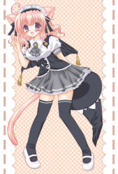 Rule 34 | 1girl, ahoge, animal ears, bad id, bad pixiv id, breasts, cat ears, cat girl, cat tail, female focus, full body, hat, maid headdress, pink eyes, pink hair, pointing, purple eyes, shararan, skirt, solo, tail, thighhighs, witch hat, zettai ryouiki