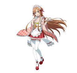 Rule 34 | 1girl, :d, apron, asuna (sao), brown eyes, brown hair, floating hair, frilled skirt, frilled thighhighs, frills, full body, hair ribbon, head tilt, holding, japanese clothes, kimono, long hair, looking at viewer, maid, maid headdress, miniskirt, open mouth, pink kimono, pleated skirt, red footwear, red ribbon, red skirt, ribbon, shoes, skirt, smile, solo, standing, sword art online, thighhighs, transparent background, very long hair, wa maid, white apron, white thighhighs, zettai ryouiki