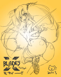 Rule 34 | 1girl, ass, ayumi (x-blades), misakura nankotsu, monochrome, solo, thighhighs, x-blades