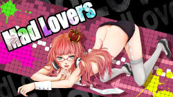 Rule 34 | 1girl, absurdres, all fours, bad id, bad pixiv id, bespectacled, blue eyes, butt crack, crown, glasses, highres, long hair, looking at viewer, mad lovers (vocaloid), masami chie, megurine luka, mole, mole under eye, nail polish, pink hair, smile, solo, thighhighs, top-down bottom-up, vocaloid, wrist cuffs