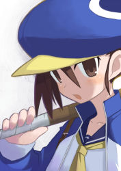 Rule 34 | 1girl, baseball bat, blue hat, brown eyes, brown hair, disgaea, hat, hirahashi matsunori, kazamatsuri fuuka, makai senki disgaea 4