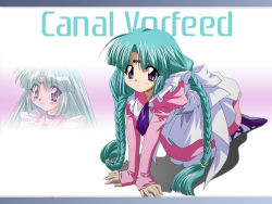 Rule 34 | 1990s (style), braid, canal vorfeed, character name, green hair, lost universe, maid, retro artstyle, solo, sugimura tomokazu, thighhighs, twin braids, twintails
