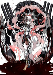 Rule 34 | 10s, 1girl, abyssal ship, anchor, bandages, blood, breasts, chain, closed eyes, dark persona, detached sleeves, hair ornament, kantai collection, long hair, looking at viewer, mask, ogawa-syou, ogawa shou, oil-paper umbrella, personification, ponytail, red eyes, sketch, skirt, smile, solo, thighhighs, torn clothes, umbrella, white hair, yamato (kancolle)
