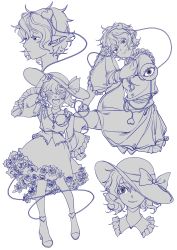 Rule 34 | 2girls, :d, adjusting clothes, adjusting headwear, blouse, blush, bow, buttons, closed eyes, closed mouth, commentary, diamond button, floral print, frilled shirt collar, frilled sleeves, frills, greyscale, hair between eyes, hair ornament, hairband, hat, hat bow, head rest, heart, heart button, heart hair ornament, heart of string, high heels, highres, knee up, komeiji koishi, komeiji satori, light frown, long sleeves, looking at viewer, looking to the side, medium hair, messy hair, monochrome, multiple girls, one eye covered, open mouth, pointy ears, rose print, shirt, short hair, siblings, sisters, skirt, smile, teeth, third eye, touhou, upper teeth only, wavy hair, wide sleeves, xianyu liang
