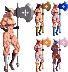 Rule 34 | 1girl, abs, age (mage8246), alternate color, amazon (dragon&#039;s crown), axe, bad id, bad pixiv id, dark-skinned female, dark skin, dragon&#039;s crown, halberd, multiple views, muscular, muscular female, pixel art, polearm, weapon
