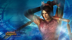 Rule 34 | 1boy, 3d, copyright name, english text, gradient background, highres, ling tong, logo, male focus, non-web source, official art, official wallpaper, shin sangoku musou, solo, translated, upper body, wallpaper