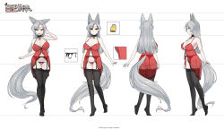 Rule 34 | 1girl, absurdres, animal ear fluff, animal ears, artist name, babydoll, bare shoulders, black choker, black panties, black thighhighs, bow, bow panties, breasts, character sheet, choker, closed mouth, clothing cutout, collarbone, commission, dated, eun soyeon (lustyfox), expressionless, female focus, fox ears, fox girl, fox tail, from behind, from side, full body, garter belt, gijun, grey hair, highres, large breasts, legs, lingerie, lock, long hair, looking at viewer, mole, mole on breast, mole under eye, multiple views, nipples, orange eyes, original, padlock, panties, partially visible vulva, pearl thong, profile, red babydoll, see-through, side-tie panties, sidelocks, simple background, slit pupils, spaghetti strap, standing, string panties, tail, tail through clothes, thighhighs, tiptoes, underwear, watermark, white background