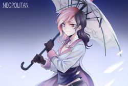 Rule 34 | 1girl, character name, gloves, heterochromia, highres, multicolored hair, neo politan, reef (sanomsai products), rwby, solo, umbrella